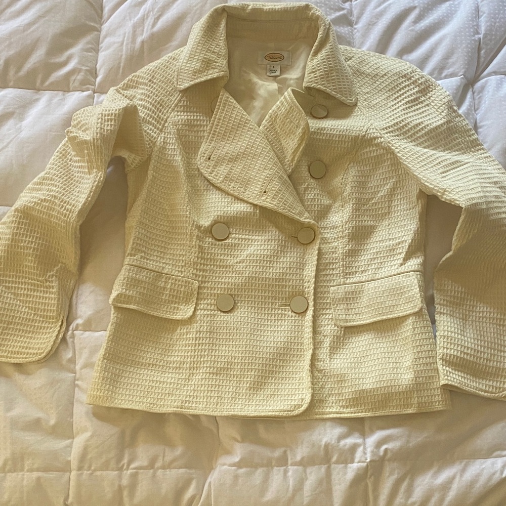 Talbots Textured Cream Double-Breasted Blazer